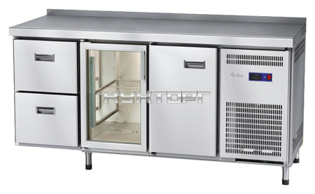 Стол морозильный Abat СХН-60-02 (1 дверь, 1 дверь-стекло, 2 ящика, борт)